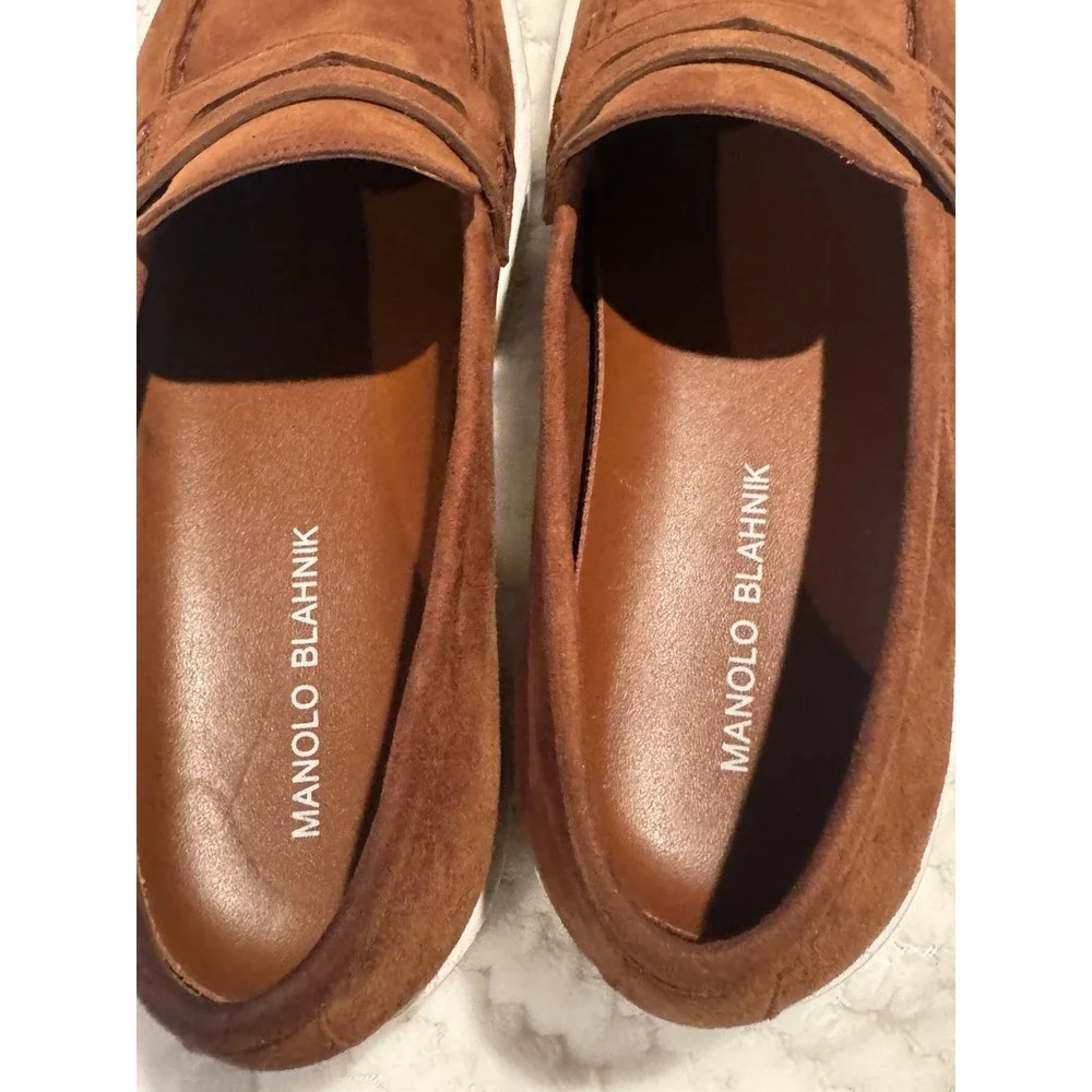 Authentic Manolo Blahnik Ellis Suede Penny Loafers‎ Men's Size 40.5 Brown Italy